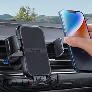 lamicall 2023 wider clamp & metal hook phone mount for car vent [thick cases friendly] car phone holder hands free cradle air vent for iphone smartphone
