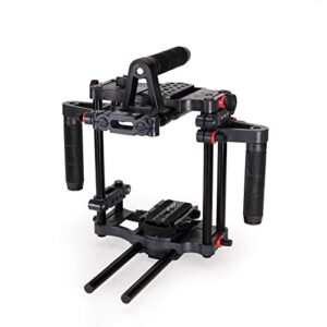 filmcity power video camera cage rig for dslr/dslm cameras. ergonomic & secure support, adjustable grip handles. quick mounting, multiple accessory threads, 1/4″-20 & 3/8″-16 tripod threads (fc-cth)