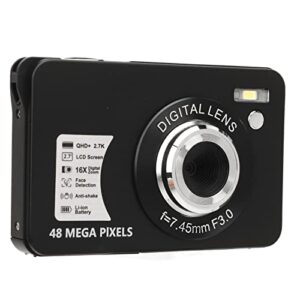 2.7 inch display digital camera, 48 megapixels, 16x digital zoom, face recognition, built in fill flash, supports up to 128gb of storage, can be used for home