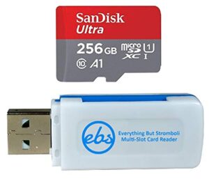 sandisk ultra 256gb memory card works with samsung tab a7 lite, tab s7 fe, tab s7 fe 5g galaxy tablet (sdsqua4-256g-gn6mn) uhs-i bundle with (1) everything but stromboli sd & microsdxc card reader