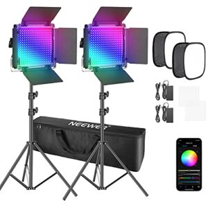 neewer 2 packs 660 pro rgb led video light with app control softbox kit,360°full color,50w video lighting cri 97+ for gaming,streaming,zoom,youtube,webex,broadcasting,web conference,photography
