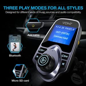 Bluetooth FM Transmitter for Car [2023 Upgraded] Bluetooth Car Adapter Kit, Huge 1.44-inch Display, SD/TF Card Support, AUX Input, Compatible w/All Smartphones, iPods, FM Transmitter Bluetooth