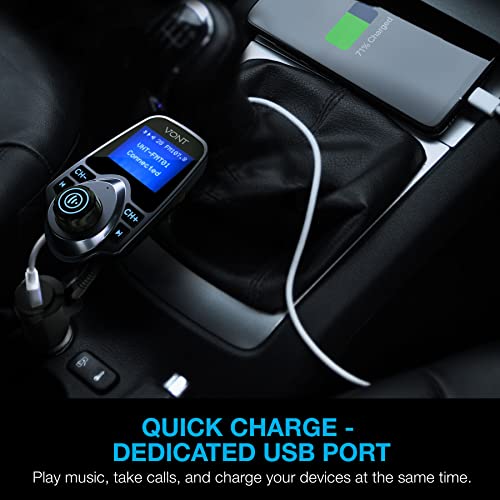 Bluetooth FM Transmitter for Car [2023 Upgraded] Bluetooth Car Adapter Kit, Huge 1.44-inch Display, SD/TF Card Support, AUX Input, Compatible w/All Smartphones, iPods, FM Transmitter Bluetooth