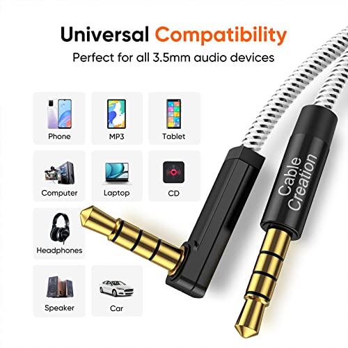 CableCreation 3.5mm Audio Cable, 90 Degree Right Angle 4-Conductor TRRS Stereo Aux Cable [Microphone Compatible], 3Feet…