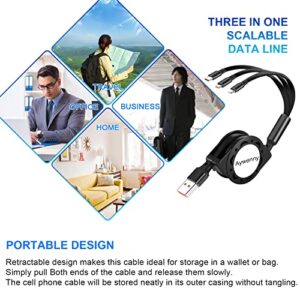 Aywenny [2023 Upgraded 3 Pack Multi Retractable Charging Cable, 3 in 1 USB Charging Cable with USB C/Micro USB/Phone Port, 3.3FT Charging Cable for Phone 14 13 12 11 XS XR X 8 7 6 SE,Galaxy (3park)