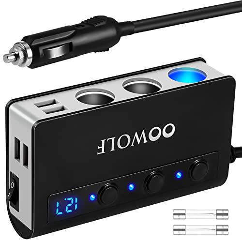 OOWOLF Cigarette Lighter Adapter Quick Charge 3.0 180W 12V/24V 3-Socket Power Splitter 4 USB Ports Car Power Adapter Car Splitter for GPS, Dash Cam, Sat Nav, Phone, Tablet, etc