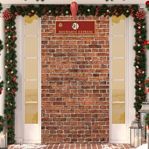 brick wall backdrop platform 9 and 3/4 king’s cross station, party backdrop door curtains for halloween party, christmas, birthday gifts, outdoor and indoor photo props brick wall decoration, yellow