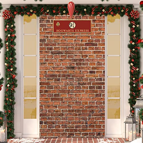 Brick Wall Backdrop Platform 9 and 3/4 King's Cross Station, Party Backdrop Door Curtains for Halloween Party, Christmas, Birthday Gifts, Outdoor and Indoor Photo Props Brick Wall Decoration, Yellow