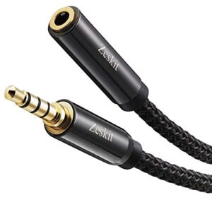 zeskit premium 3.5mm jack male to female aux audio extension cable, trrs 4 poles for headphones with mic, speakers – 6ft