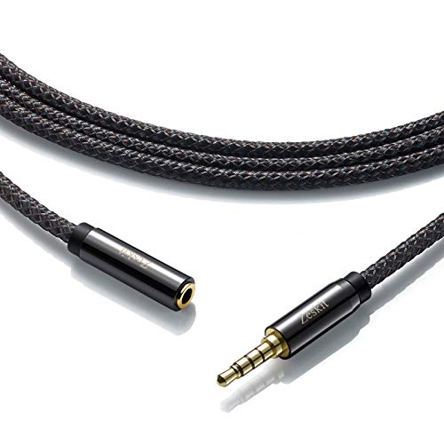 Zeskit Premium 3.5mm Jack Male to Female AUX Audio Extension Cable, TRRS 4 Poles for Headphones with Mic, Speakers - 6ft