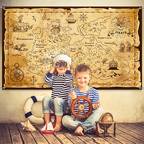 Pirate Treasure Map Backdrop Background Island Treasure Map Banner Nautical Wall Tapestry Hanging Decoration for Treasure Hunt Theme Party Birthday Party Photo Shooting Booth Props