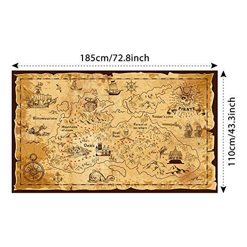 Pirate Treasure Map Backdrop Background Island Treasure Map Banner Nautical Wall Tapestry Hanging Decoration for Treasure Hunt Theme Party Birthday Party Photo Shooting Booth Props