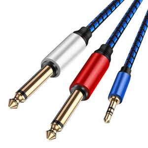 NC XQIN 3.5mm 1/8" TRS to Dual 6.35mm 1/4" TS Mono Stereo Y-Cable Splitter Cord Compatible for iPhone, iPod, Computer Sound Cards, CD Players, Multimedia Speakers and Home Stereo Systems 30FT