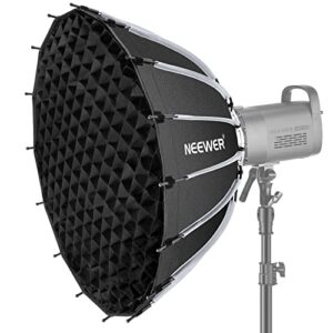 neewer 26inch/65cm parabolic softbox quick set up quick folding, with diffusers/honeycomb grid/bag, compatible with aputure 120d light dome godox sl60w neewer rgb cb60 and other bowens mount lights