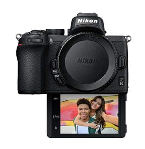 nikon z50 compact mirrorless digital camera with flip under selfie/vlogger lcd, body
