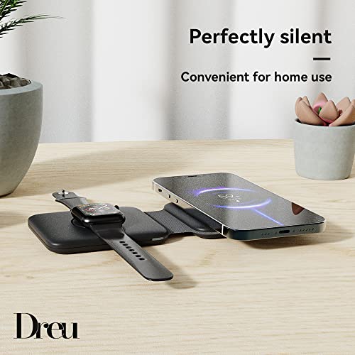 DREU Magnetic Foldable Charging Pad Portable Wireless Chargers 3 in 1, Fast Wireless Charging Station Compatible with QI Phones, iPhone 14/13/12/SE/11/XS/8, Samsung, AirPods Pro, Ap-ple Watches