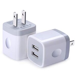 usb wall charger, fivebox 2pack dual port 2.1amp fast wall charger brick base adapter charging block charger cube plug charger box for iphone 14 13 12 11 pro x 6 6s 7 8 plus, ipad, samsung, android
