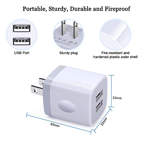 USB Wall Charger, FiveBox 2Pack Dual Port 2.1Amp Fast Wall Charger Brick Base Adapter Charging Block Charger Cube Plug Charger Box for iPhone 14 13 12 11 Pro X 6 6S 7 8 Plus, iPad, Samsung, Android
