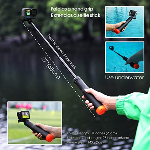 SOONSUN 4-in-1 Floating Selfie Stick for GoPro Hero 11, 10, 9, 8, 7, 6, 5, 4, 3, Max, Fusion, Session, DJI OSMO, AKASO, Insta360 - Use as Floating Handle, Extendable Monopod, Hand Grip, Tripod Stand