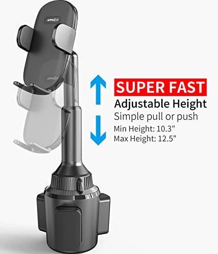 APPS2Car Solid Cup Holder Phone Mount for Car Truck with Quick Extension Long Arm Fast Swivel Adjustable Height 360 Rotatable, Low Profile Universal Mobile Mount Compatible with All Cell Phone iPhone