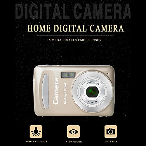 KOHYUM Digital Camera,Portable Cameras 16 Million HD Pixel Compact Home Digital Camera for Kids Seniors Golden