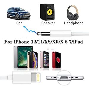 [Apple MFi Certified] Aux Cord for iPhone in Car,Lightning to 3.5mm Aux Stereo Audio Cable Adapter Compatible with iPhone 13/12/11/XS/XR/X/8/7 for Car Home Stereo, Speaker, Headphone, -3.3ft (White)