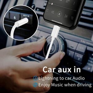 [Apple MFi Certified] Aux Cord for iPhone in Car,Lightning to 3.5mm Aux Stereo Audio Cable Adapter Compatible with iPhone 13/12/11/XS/XR/X/8/7 for Car Home Stereo, Speaker, Headphone, -3.3ft (White)