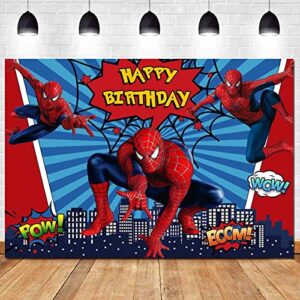 menggege cartoon red spiderman photography backdrop super cityscape photo background baby boys girls happy birthday supplies superhero party banner cake table decorations 8x6ft