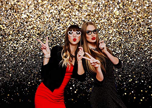 WOLADA 10x8FT Gold Backdrop Glitter Backdrop Gold Spots Bokeh Backdrop Black and Gold Backdrop Wedding Backdrop Gold Backdrop for Parties Vinyl Photography Backdrop 11176