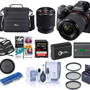 Sony Alpha a7 III 24MP UHD 4K Mirrorless Camera with 28-70mm Lens - Bundle 32GB SDHC U3 Card, Camera Case, 55mm Filter Kit, Spare Battery, Cleaning Kit, Memory wallet, Card Reader, PC Software Package