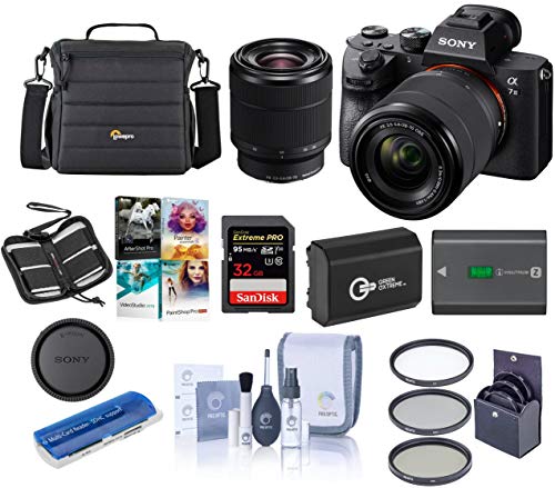 Sony Alpha a7 III 24MP UHD 4K Mirrorless Camera with 28-70mm Lens - Bundle 32GB SDHC U3 Card, Camera Case, 55mm Filter Kit, Spare Battery, Cleaning Kit, Memory wallet, Card Reader, PC Software Package