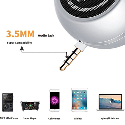 Wireless Mini Speaker 3.5mm Aux Input Jack, 3W Portable Speaker for Cellphone Tablet Laptop, Silver