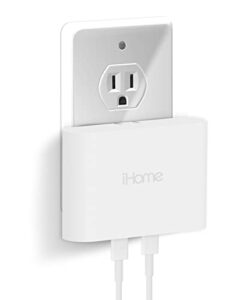 ihome multiport usb-c charger : ac pro 2-port flat usb c charger block, double usb c wall charger, fast charging compatible usb-c wall charger (white)