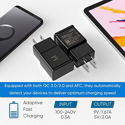 Adaptive Fast Charging USB Wall Charger Adapter Compatible Samsung Galaxy S21 S20 S10 S6 S7 S8 S9 / Edge/Plus/Active, Note 5 8, Note 9, Note 10, LG Quick Charge, Android Phone Travel Plug (2 Pack)