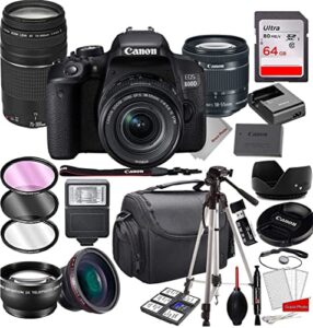 800d (rebel t7i) dslr camera with 18-55mm is stm zoom lens & 75-300mm iii lens bundle + 64gb memory, case, tripod, filters and more
