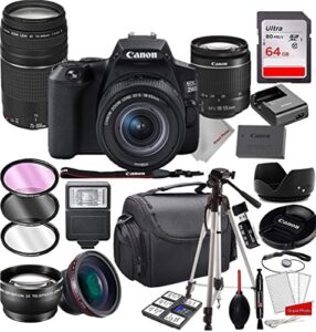 canon eos 250d (rebel sl3) dslr camera with 18-55mm f/3.5-5.6 iii zoom lens & 75-300mm iii lens bundle + 64gb memory, case, tripod, filters and more