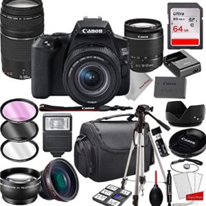 Canon EOS 250D (Rebel SL3) DSLR Camera with 18-55mm f/3.5-5.6 III Zoom Lens & 75-300mm III Lens Bundle + 64GB Memory, Case, Tripod, Filters and More