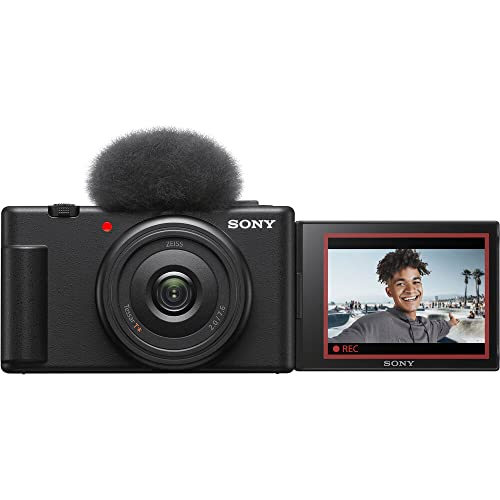 Sony ZV-1F Vlogging Camera (Black) (ZV1FB) + Case + 64GB Card + 2 x NP-BX1 Battery + Card Reader + Corel Photo Software + LED Light + Charger + Flex Tripod + Memory Wallet + More