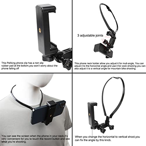 PellKing Mobile Phone Chest Mount Phone Selfie Neck Holder Kit for POV/VLOG,Adjustable Cell Phone Clip Compatible with iPhone,Samsung,GoPro Hero 10,9, 8,7, 6, 5, 4,, 3,2,DJI Osmo,and Action Cameras