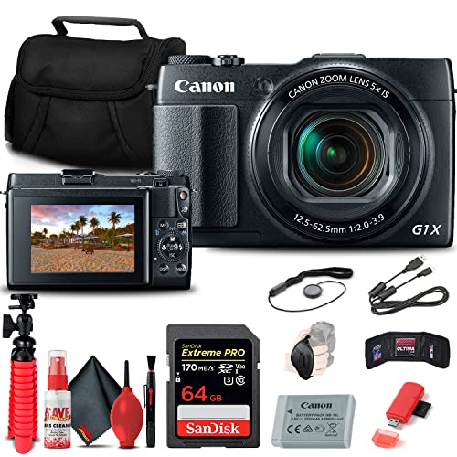 Canon PowerShot G1 X Mark II Digital Camera (9167B001) + 64GB Memory Card + Card Reader + HDMI Cable + Case + Flex Tripod + Hand Strap + Cap Keeper + Memory Wallet + Cleaning Kit (Renewed)