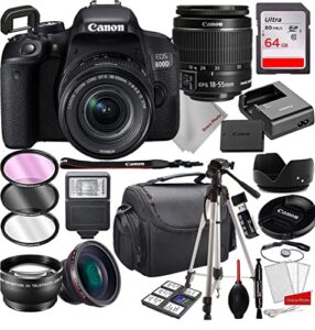 800d (t7i) dslr camera with 18-55mm is stm zoom lens bundle + 64gb memory, case, tripod and more