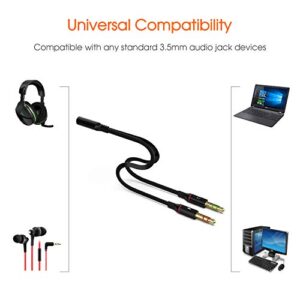 Maeline Headphone Splitter Adapter, 3.5mm Mic Cable for Computer, Headset 3.5mm Female to 2 Dual Male Microphone Audio Stereo Jack Earphones Port to Gaming Speaker PC