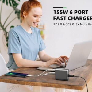 USB C Charger,155W USB C Charging Station Laptop Charger 6-Port Portable USB C Wall Fast Charger USB C Power Adapter for MacBook Pro/Air,iPad Pro,iPhone 14/13/Mini/Pro/13Pro Max/12 Samsung Galaxy Note