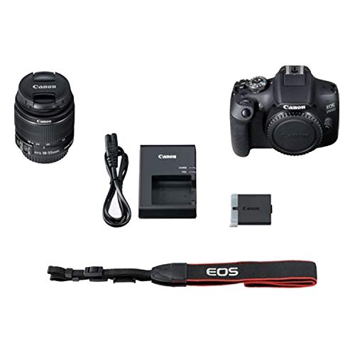 Canon EOS 2000D (Rebel T7) DSLR Camera w/Canon EF-S 18-55mm F/3.5-5.6 Zoom Lens + Case + 128GB Memory (28pc Bundle) (Renewed) Black