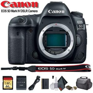 Canon EOS 5D Mark IV DSLR Camera (1483C002) with 64GB Memory Card, Case, Cleaning Set and More - Starter Bundle (Renewed)