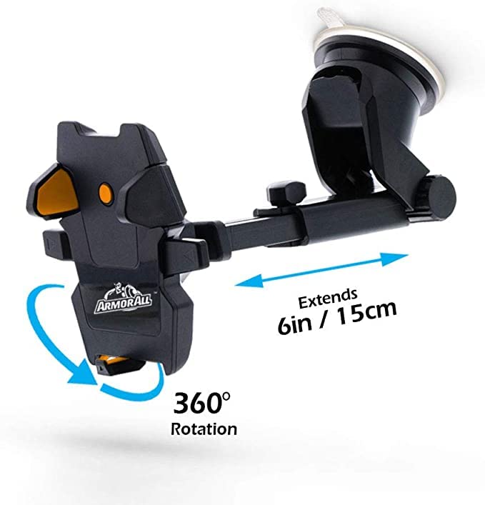 Armor All Phone Mount/Support with Extendable Arm,360 Rotation,Compatible with Smartphones iPhone,Samsung,HTC