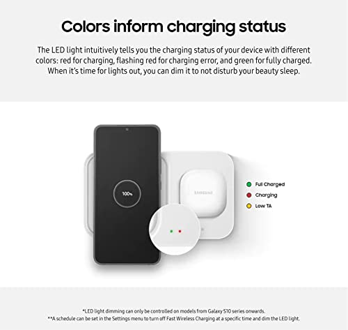 SAMSUNG 15W Wireless Charger Duo w/ USB C Cable, Charge 2 Devices at Once, Cordless Super Fast Charging Pad for Galaxy Phones and Devices, 2022, US Version, Black