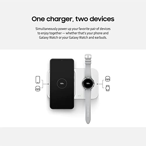 SAMSUNG 15W Wireless Charger Duo w/ USB C Cable, Charge 2 Devices at Once, Cordless Super Fast Charging Pad for Galaxy Phones and Devices, 2022, US Version, Black