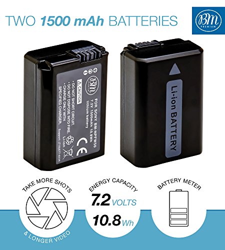 BM Premium 2 Batteries and Dual Bay Charger for Sony ZV-E10, A7 II, A6100, A6400, DSC-RX10 IV, DSC-RX10 II, RX10 III, Alpha 7, Alpha 7R, a7, a7R, A7s, A7s II, a3000 a5000 a5100 a6000 a6300 a6500