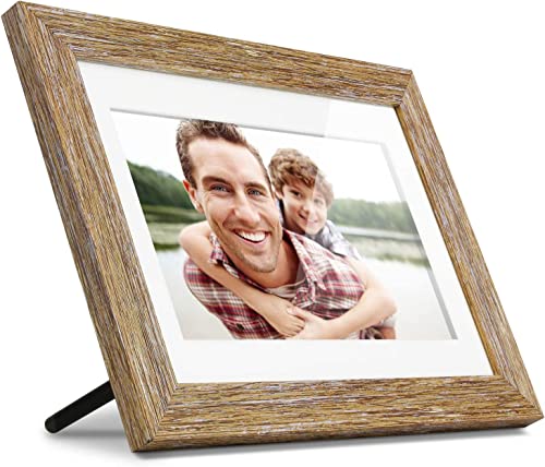 Aluratek 10” Distressed Wood Digital Photo Frame with Auto Slideshow, 1024 x 600 (ADPFD10F), 10" Wood Border, 10 Inch